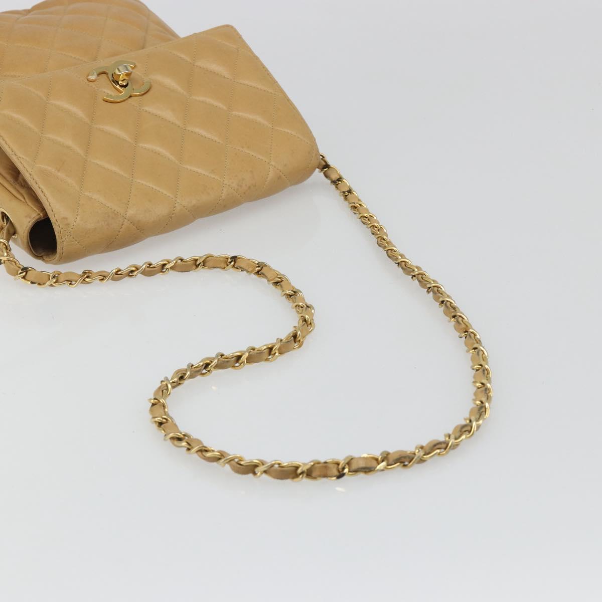 CHANEL Matelasse Chain Shoulder Bag Leather Beige Gold CC Auth 188722