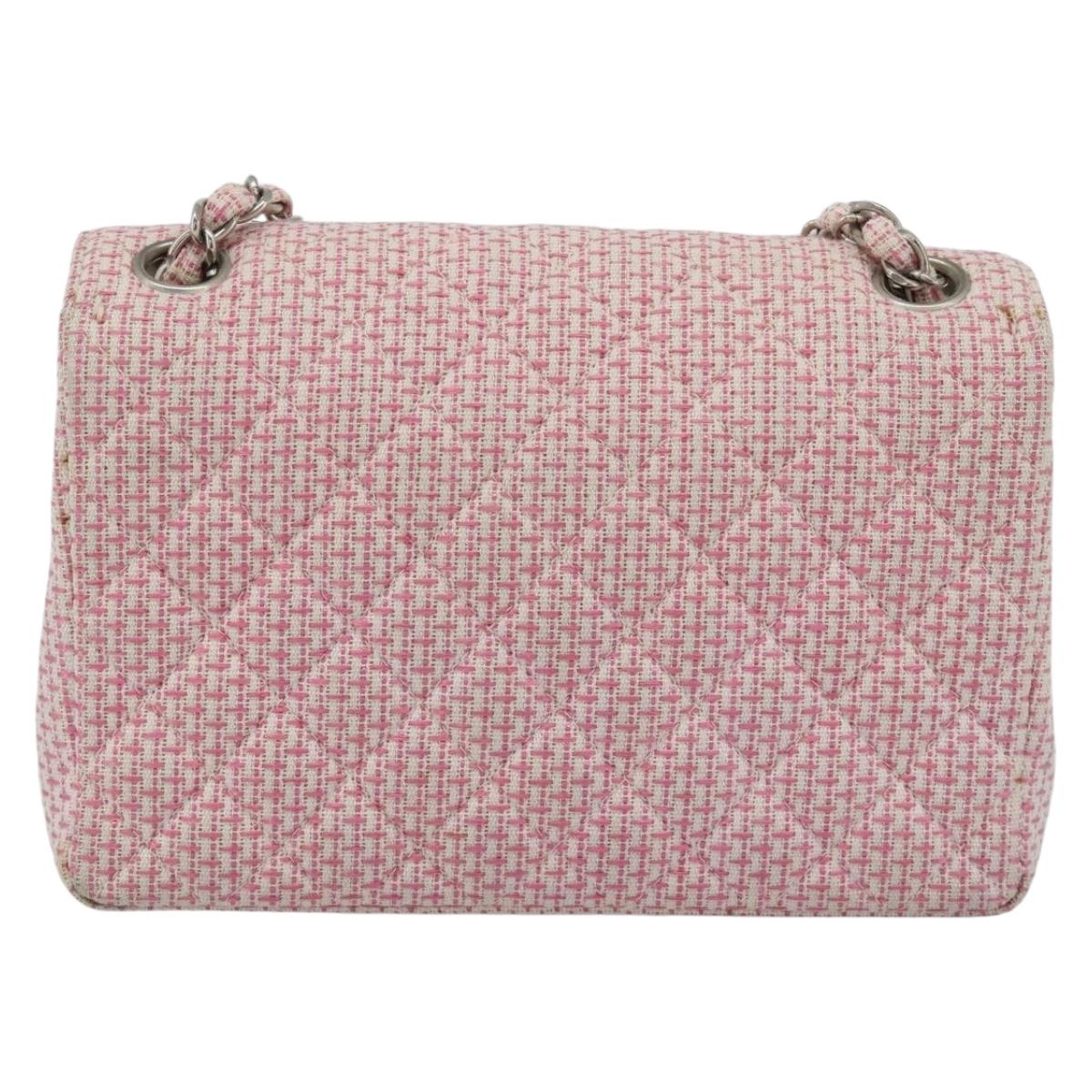 CHANEL Matelasse Chain Shoulder Bag Canvas Pink Silver CC Auth 188723V