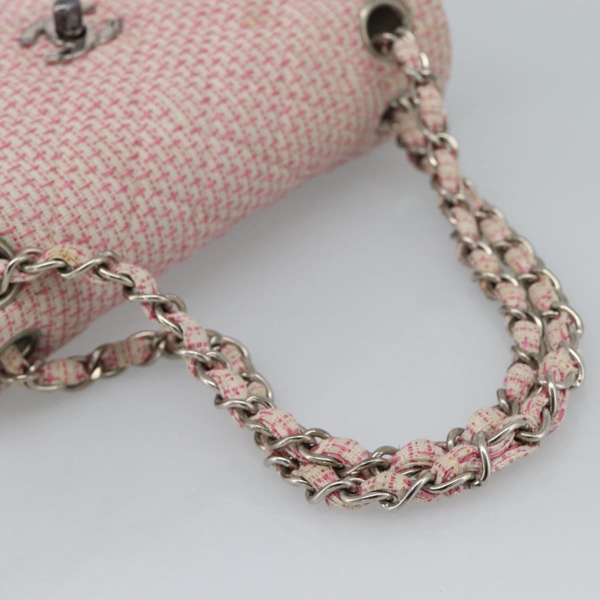 CHANEL Matelasse Chain Shoulder Bag Canvas Pink Silver CC Auth 188723V