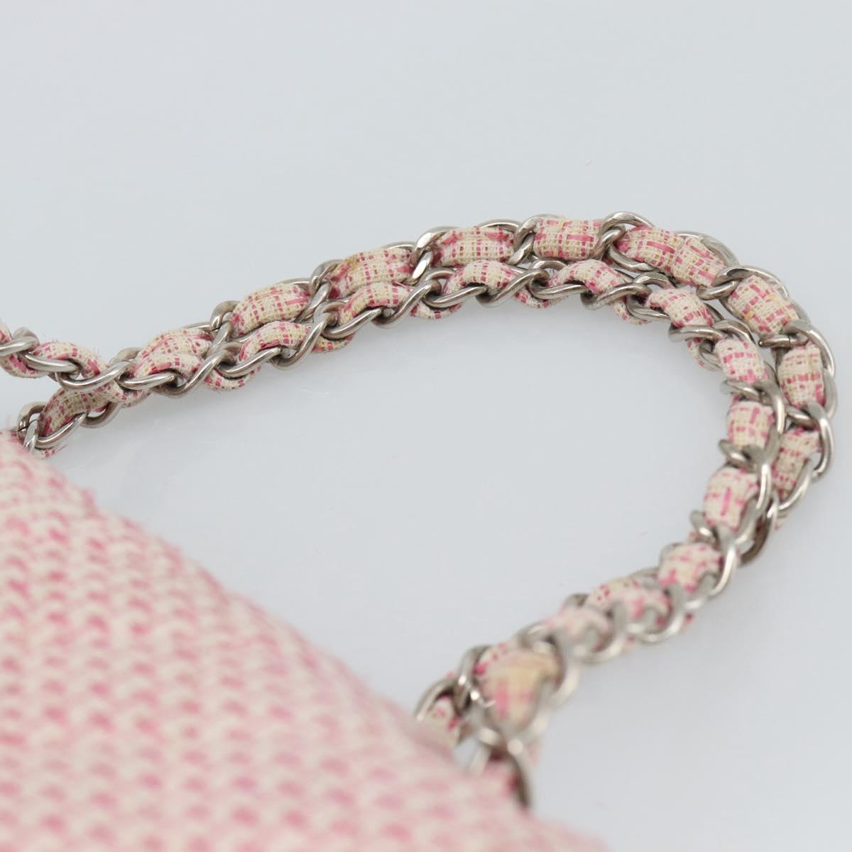 CHANEL Matelasse Chain Shoulder Bag Canvas Pink Silver CC Auth 188723V
