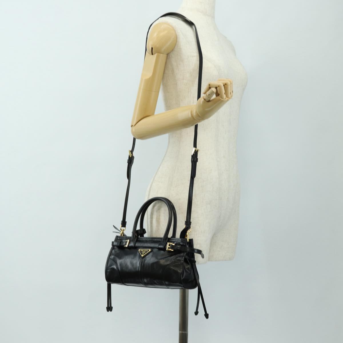 PRADA Bonnie Mini Hand Bag Leather 2way Black Gold Auth 188724SM