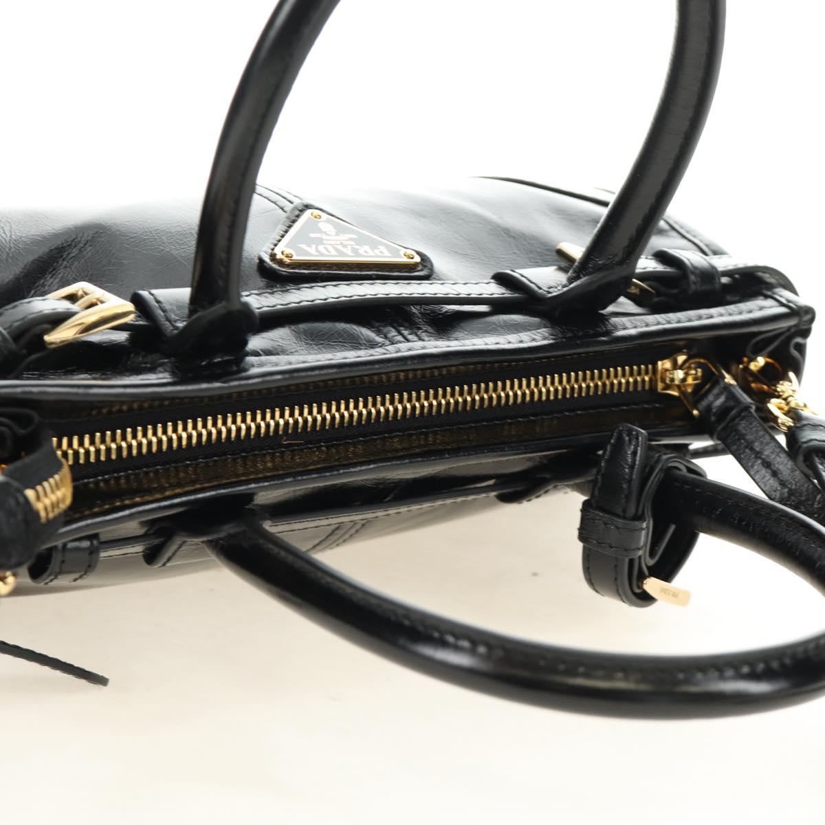 PRADA Bonnie Mini Hand Bag Leather 2way Black Gold Auth 188724SM