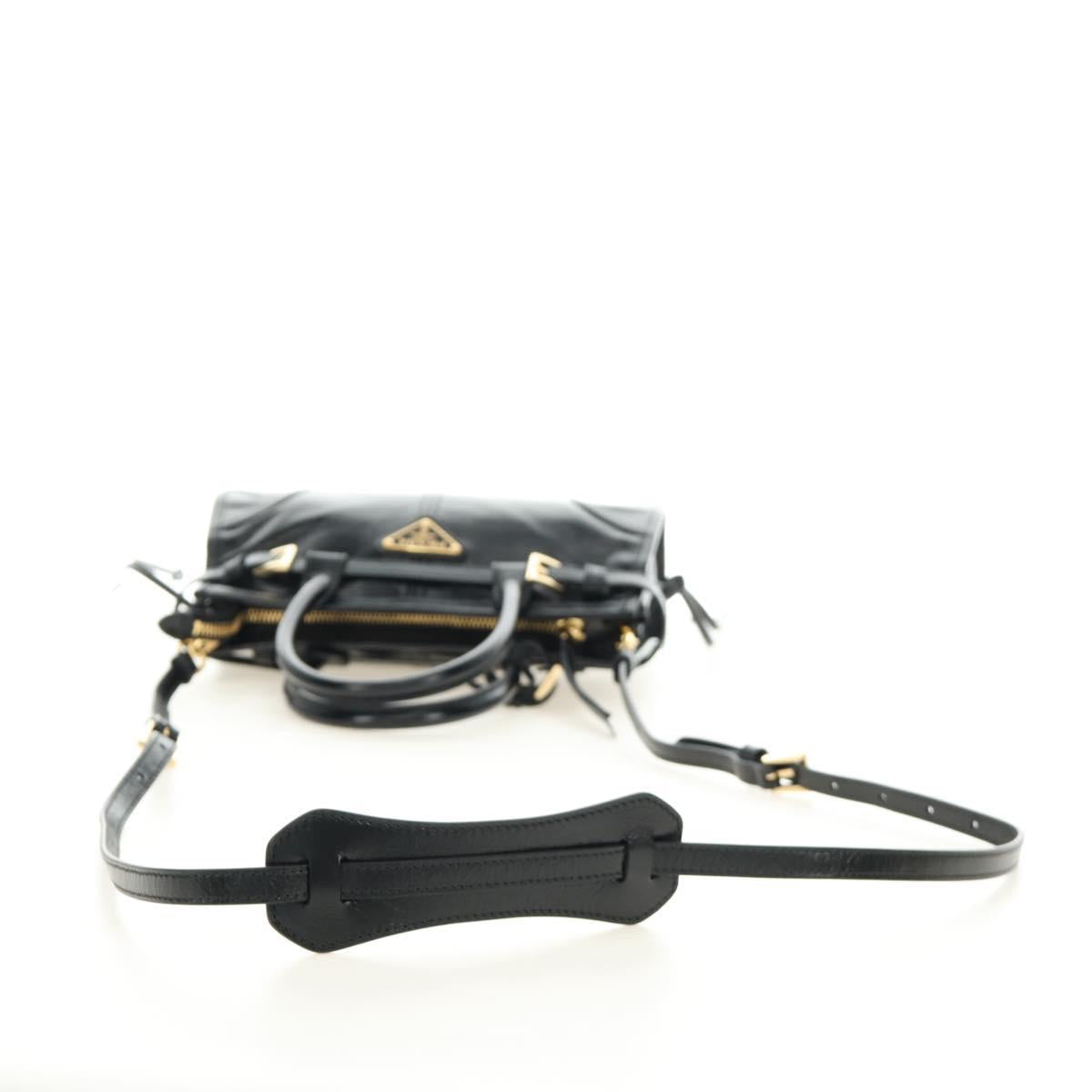 PRADA Bonnie Mini Hand Bag Leather 2way Black Gold Auth 188724SM