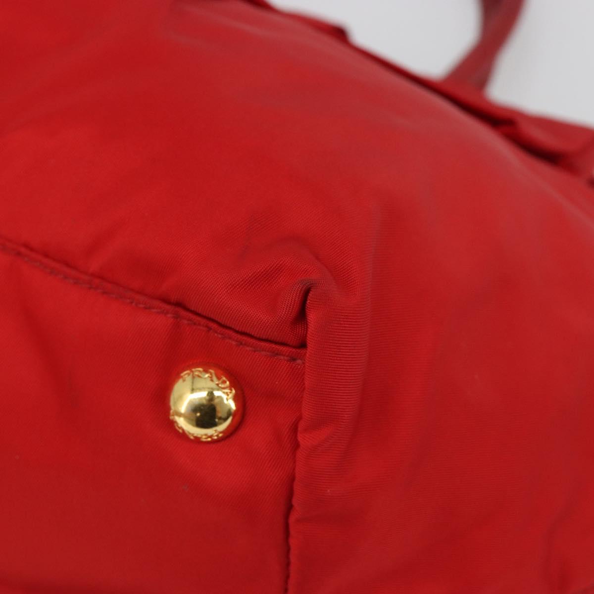 PRADA Ribbon Hand Bag Nylon Red Gold Auth 188725A