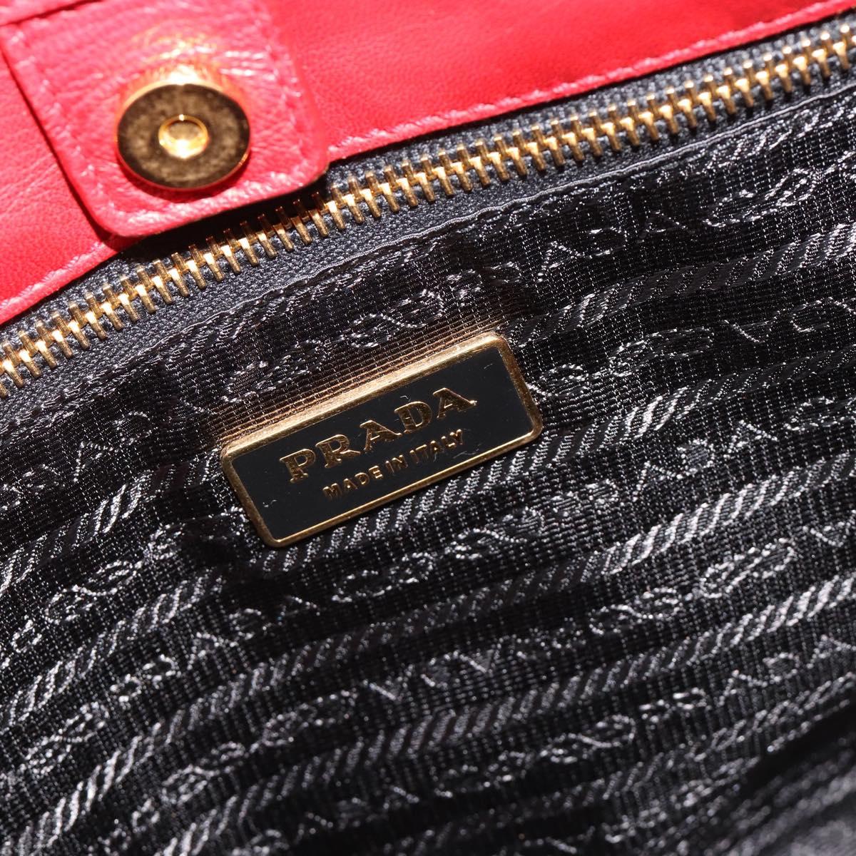 PRADA Ribbon Hand Bag Nylon Red Gold Auth 188725A