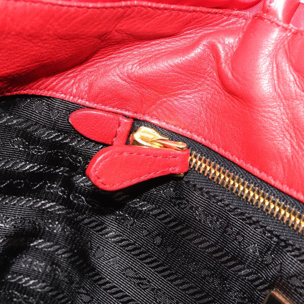 PRADA Ribbon Hand Bag Nylon Red Gold Auth 188725A