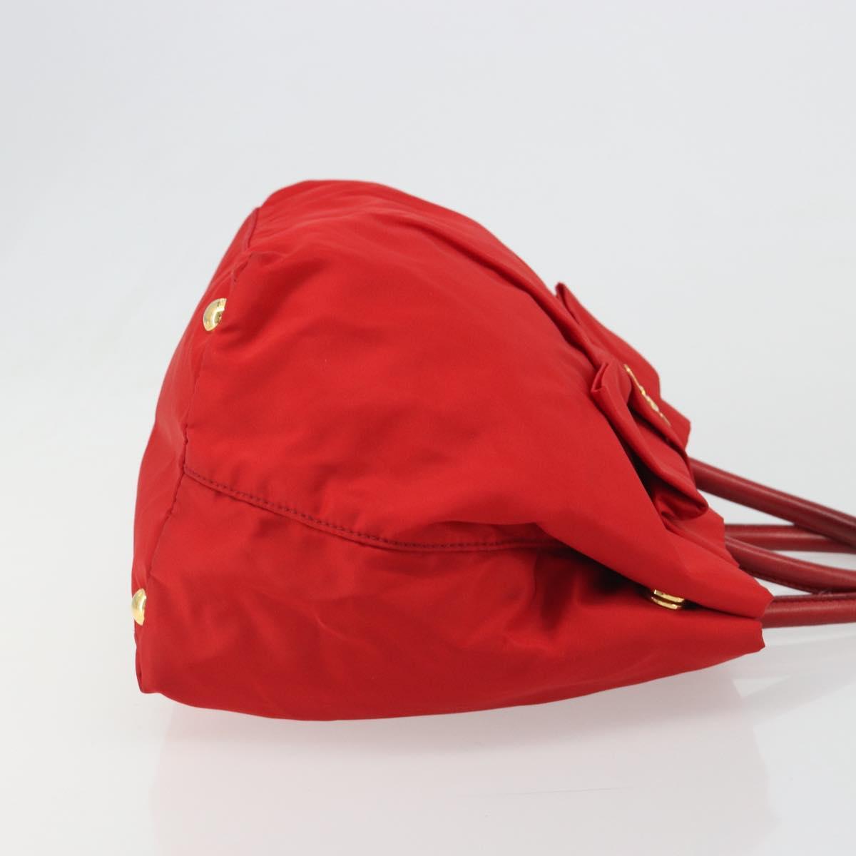 PRADA Ribbon Hand Bag Nylon Red Gold Auth 188725A