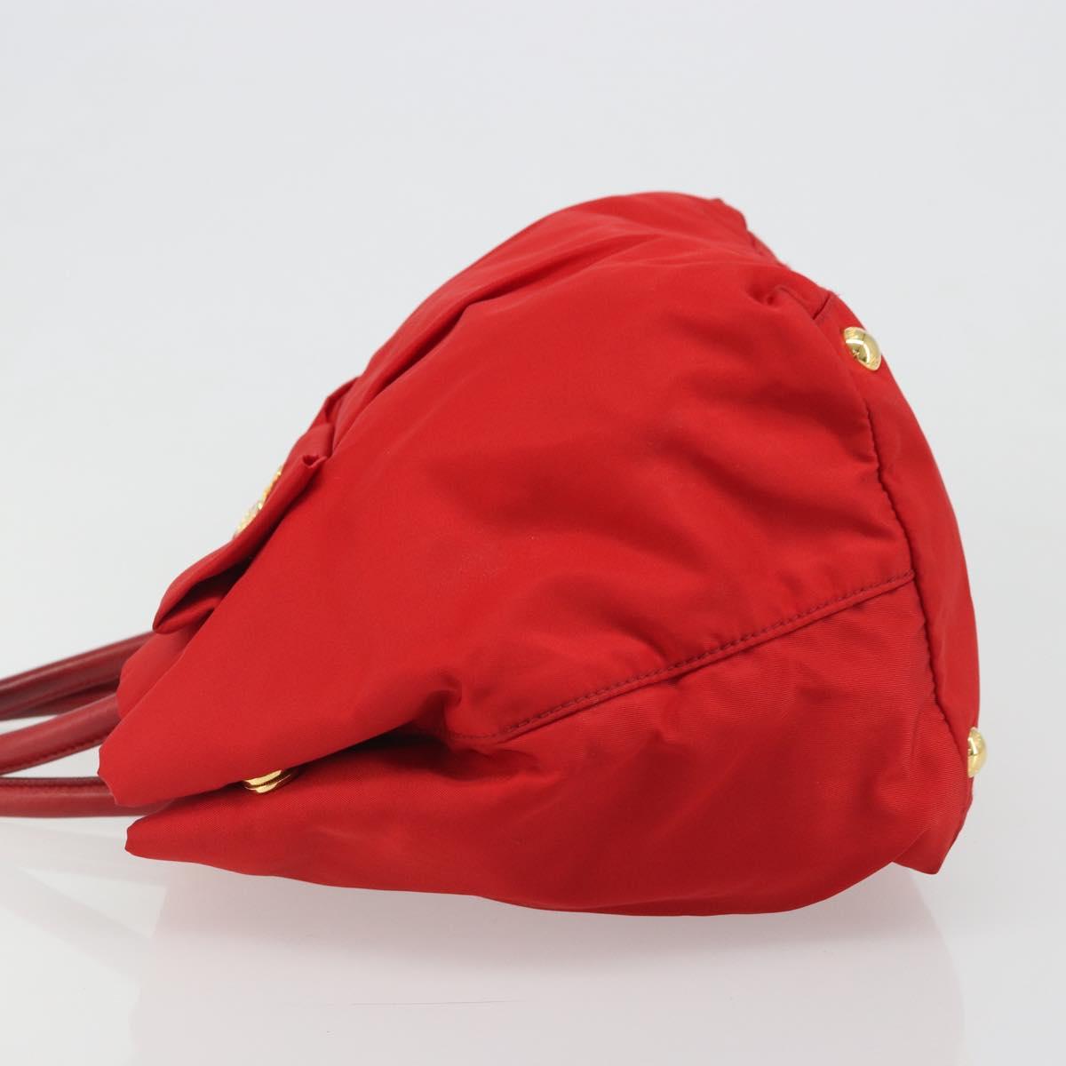 PRADA Ribbon Hand Bag Nylon Red Gold Auth 188725A