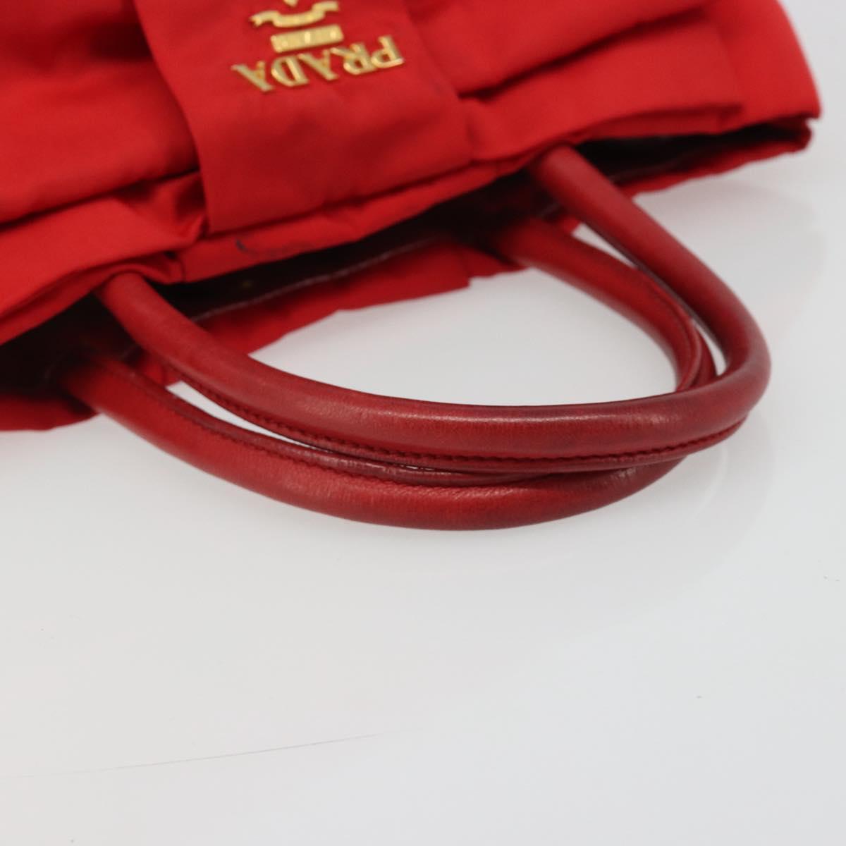 PRADA Ribbon Hand Bag Nylon Red Gold Auth 188725A