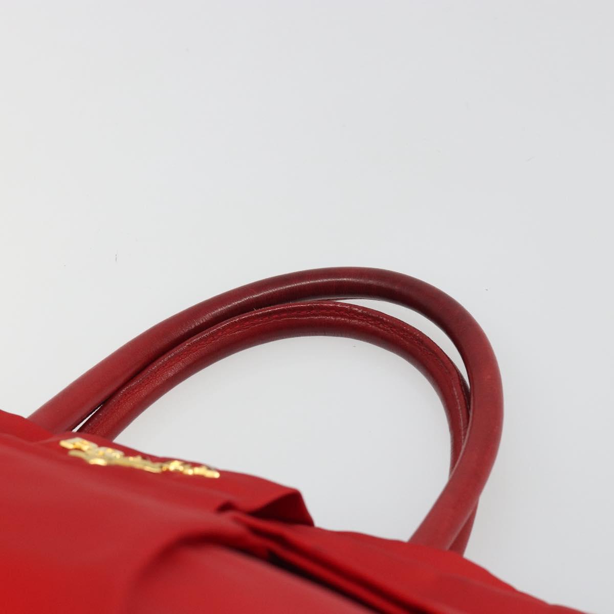 PRADA Ribbon Hand Bag Nylon Red Gold Auth 188725A