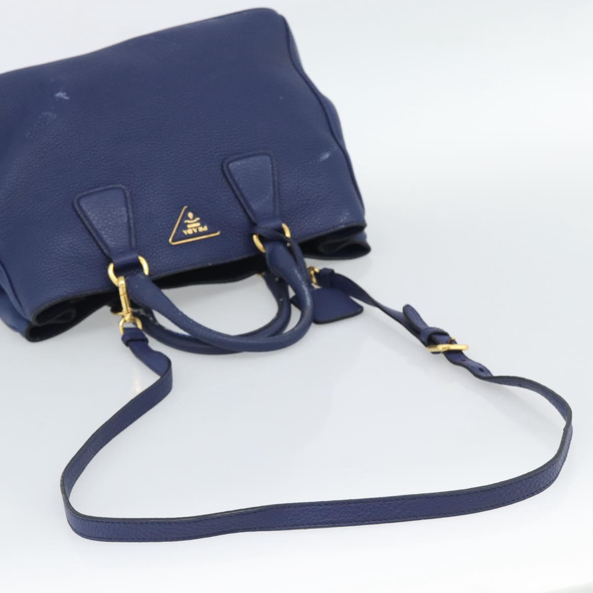 PRADA Hand Bag Vittero Dino Leather 2way Blue Gold Auth 188726