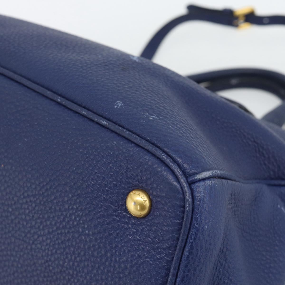 PRADA Hand Bag Vittero Dino Leather 2way Blue Gold Auth 188726