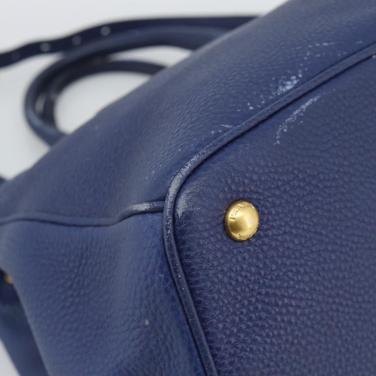 PRADA Hand Bag Vittero Dino Leather 2way Blue Gold Auth 188726