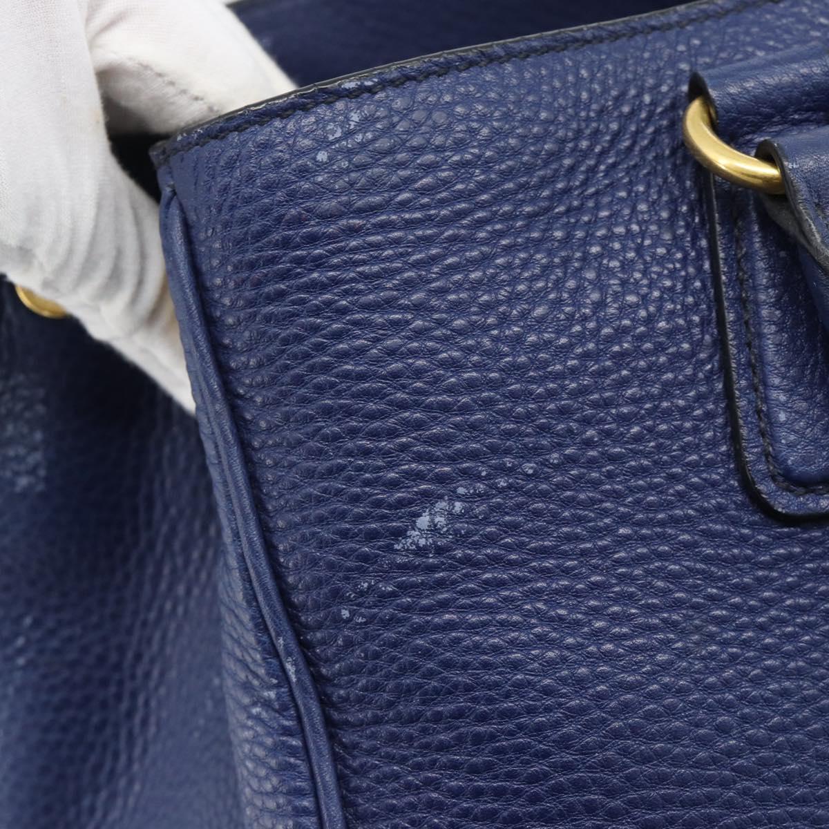 PRADA Hand Bag Vittero Dino Leather 2way Blue Gold Auth 188726