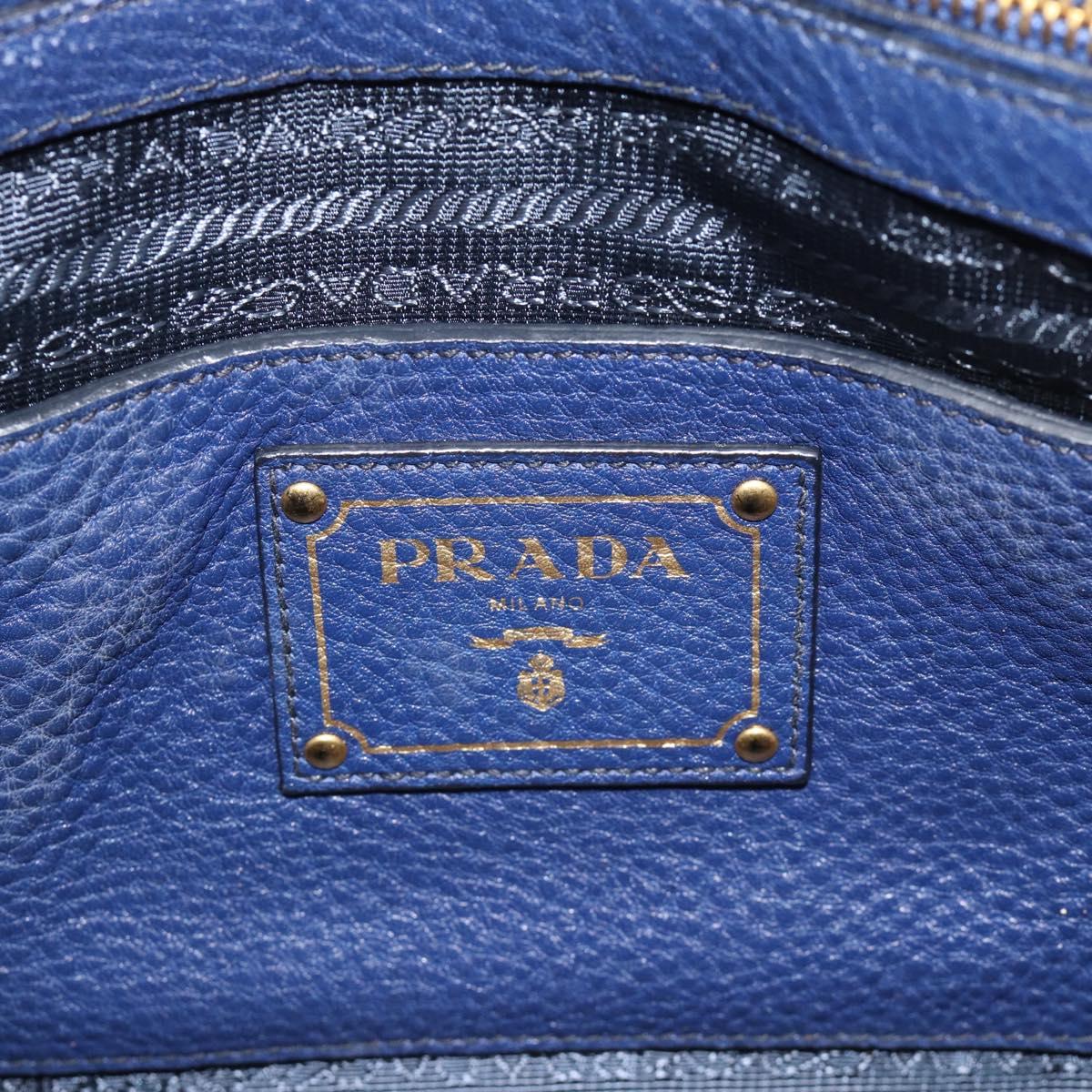 PRADA Hand Bag Vittero Dino Leather 2way Blue Gold Auth 188726
