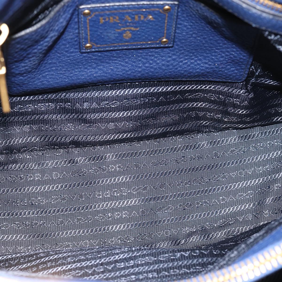 PRADA Hand Bag Vittero Dino Leather 2way Blue Gold Auth 188726