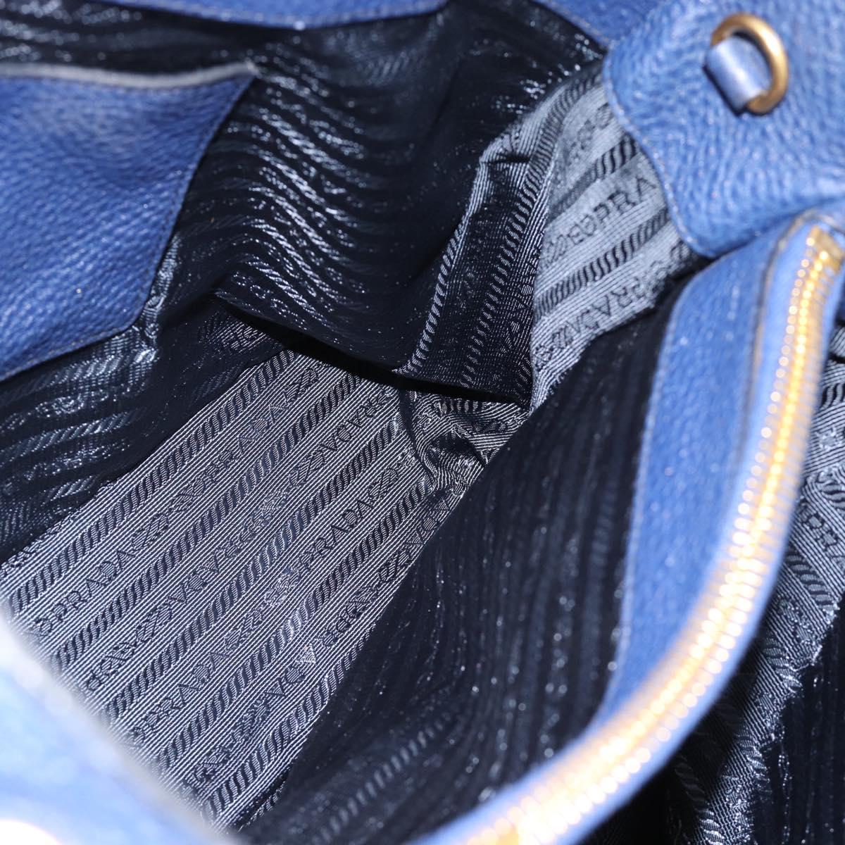 PRADA Hand Bag Vittero Dino Leather 2way Blue Gold Auth 188726