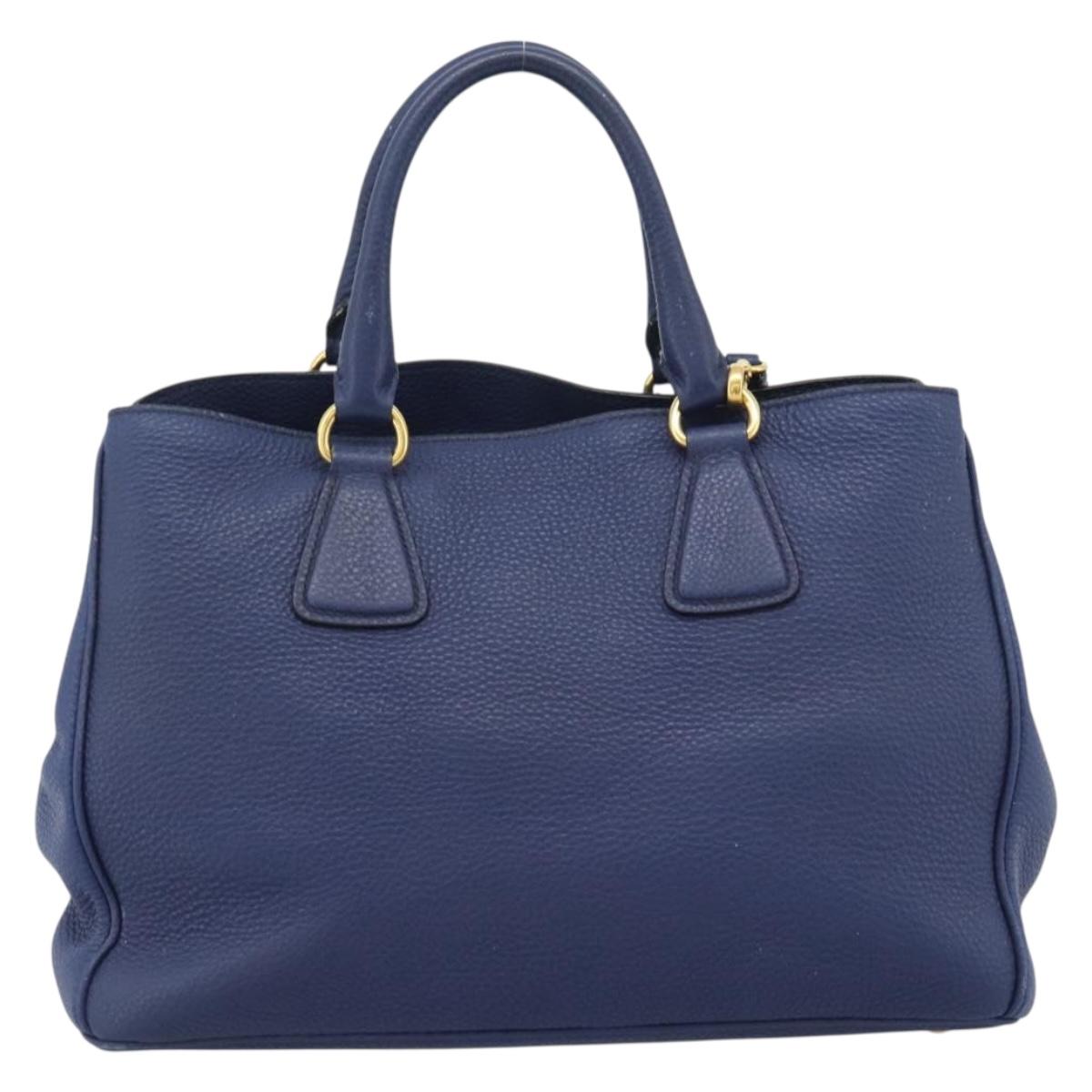PRADA Hand Bag Vittero Dino Leather 2way Blue Gold Auth 188726