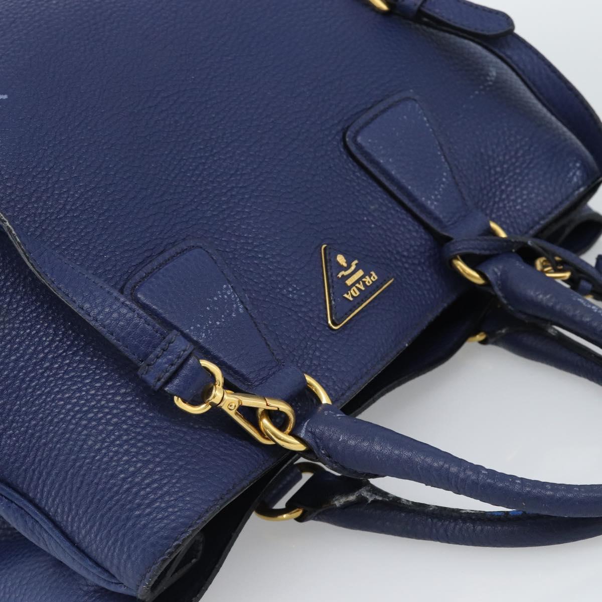 PRADA Hand Bag Vittero Dino Leather 2way Blue Gold Auth 188726