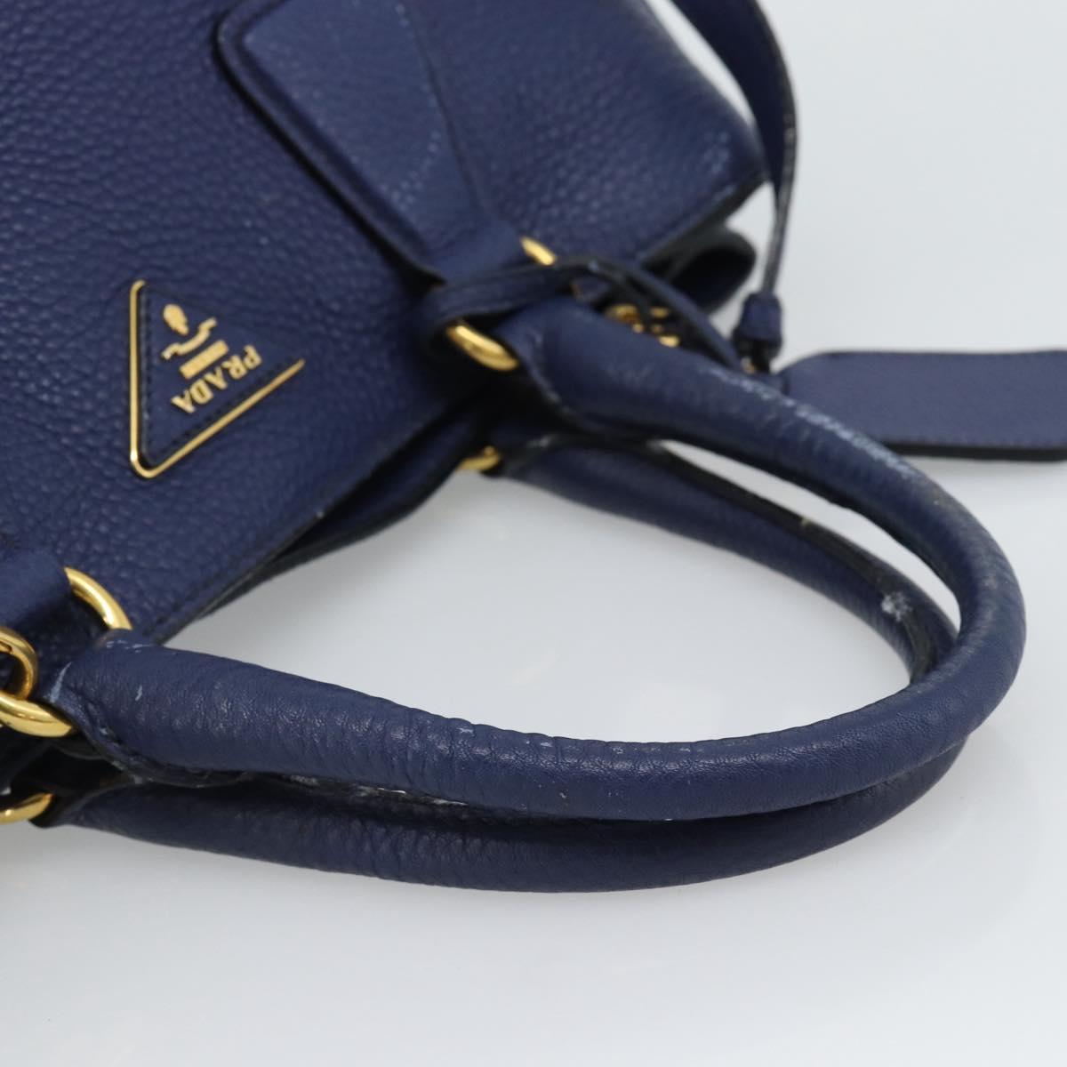PRADA Hand Bag Vittero Dino Leather 2way Blue Gold Auth 188726