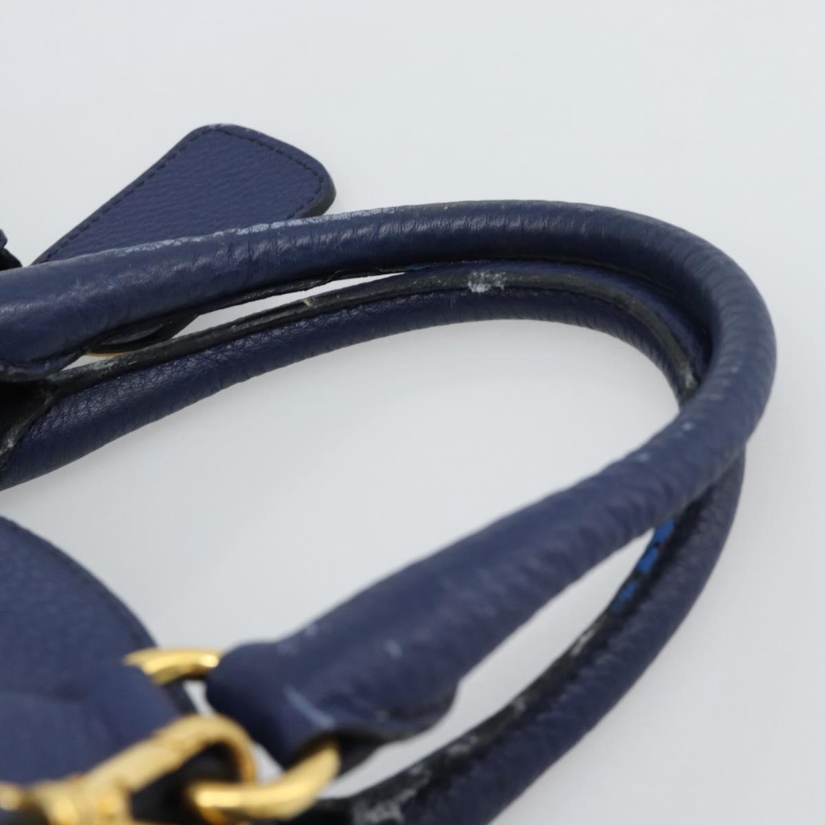 PRADA Hand Bag Vittero Dino Leather 2way Blue Gold Auth 188726