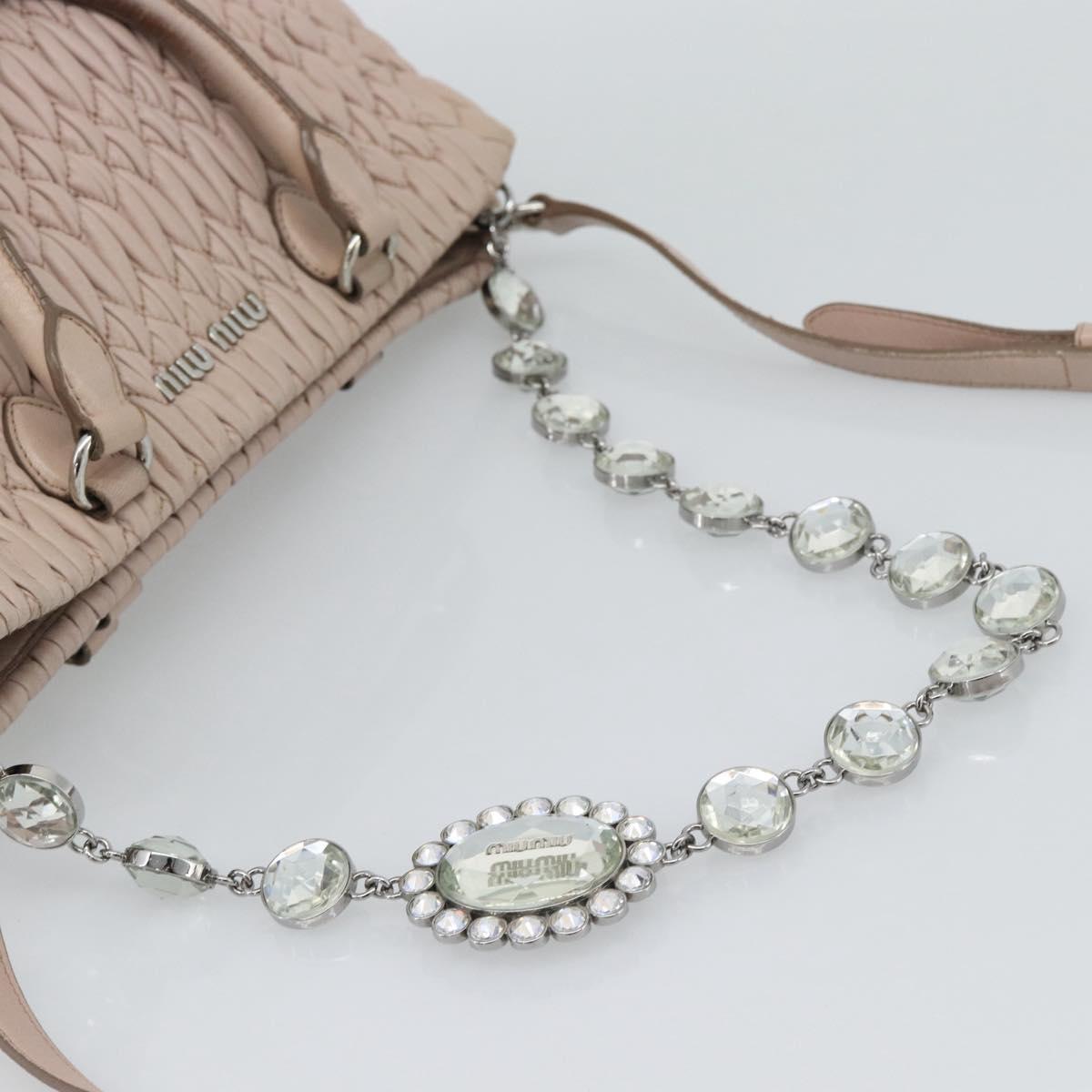 Miu Miu Matelasse Chain Shoulder Bag Leather 2way Pink Silver Auth 188727