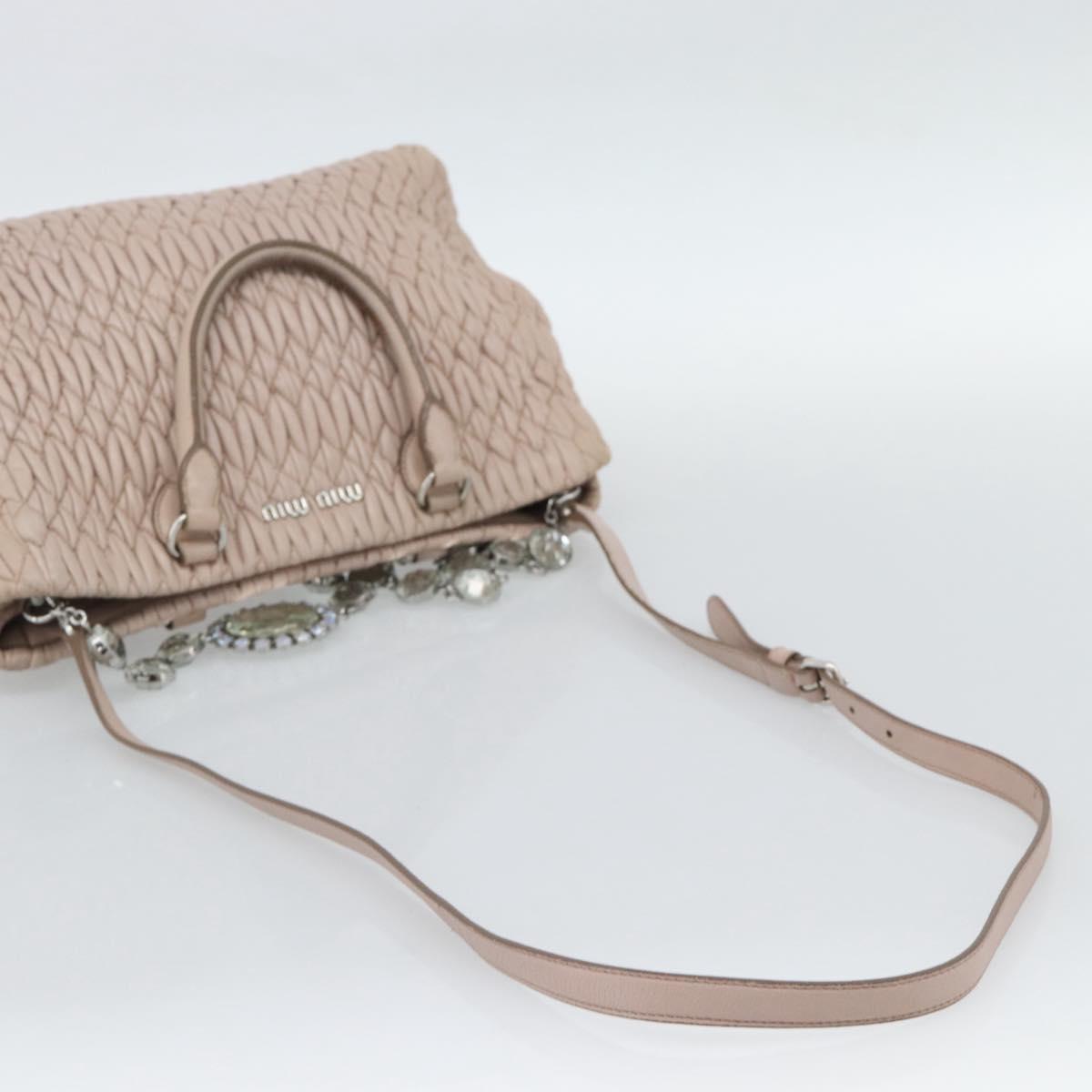 Miu Miu Matelasse Chain Shoulder Bag Leather 2way Pink Silver Auth 188727