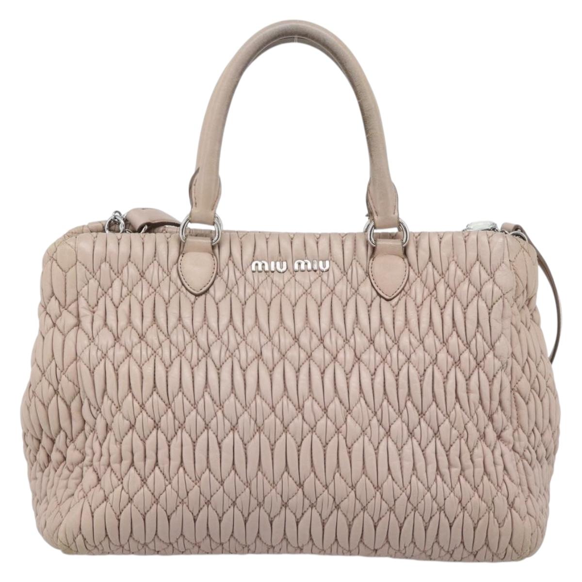 Miu Miu Matelasse Chain Shoulder Bag Leather 2way Pink Silver Auth 188727