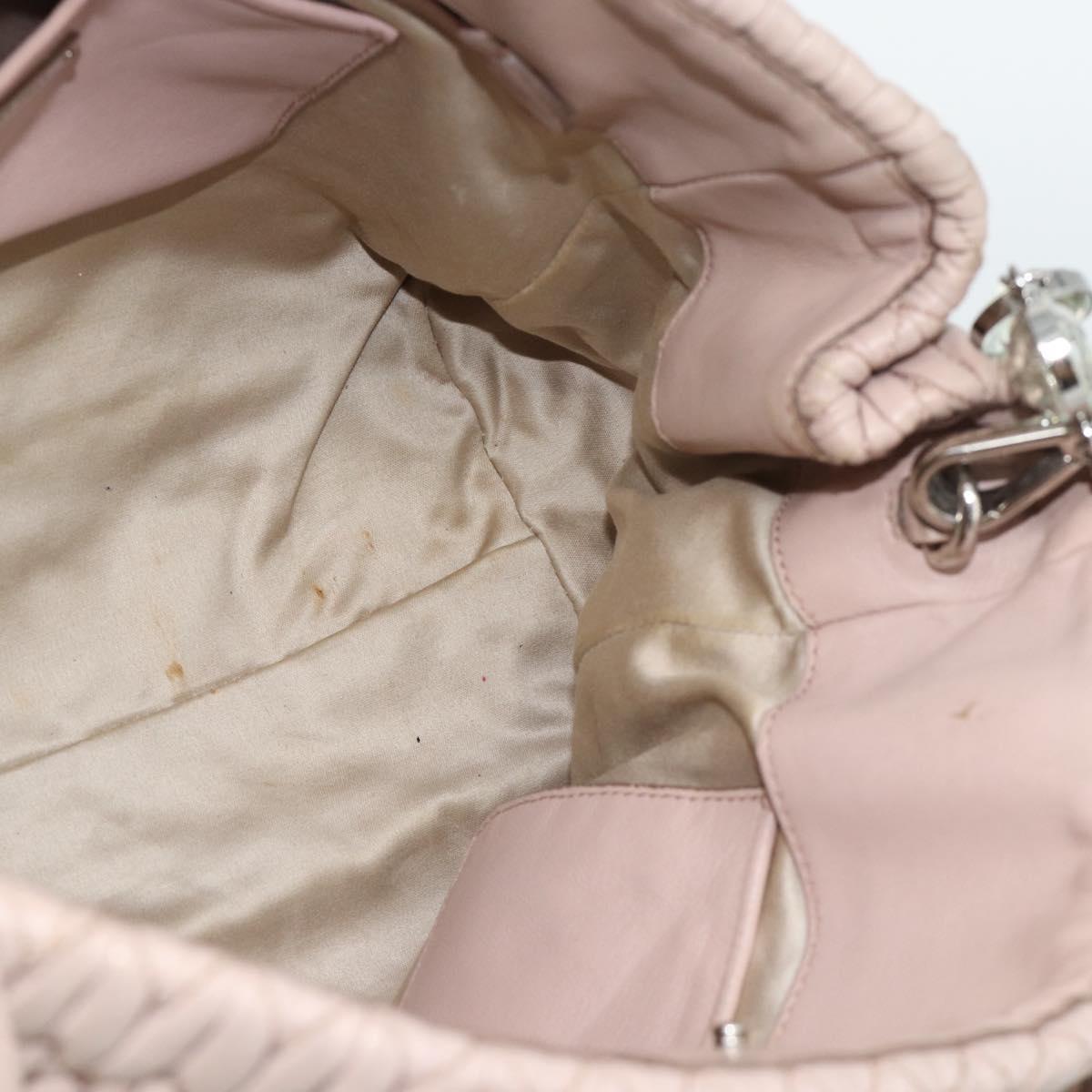 Miu Miu Matelasse Chain Shoulder Bag Leather 2way Pink Silver Auth 188727