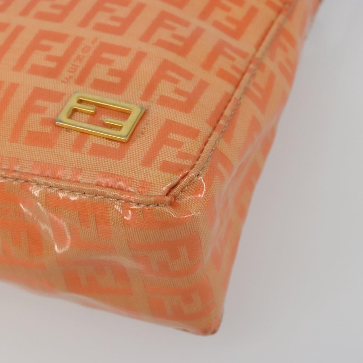 FENDI Zucchino Canvas Hand Pouch Coated Canvas Orange Gold Auth 188729