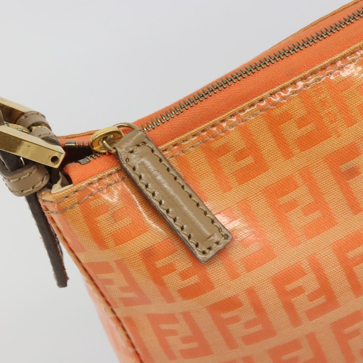 FENDI Zucchino Canvas Hand Pouch Coated Canvas Orange Gold Auth 188729