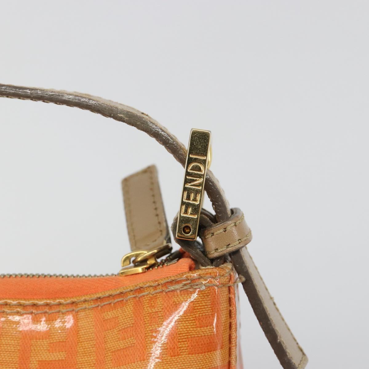 FENDI Zucchino Canvas Hand Pouch Coated Canvas Orange Gold Auth 188729
