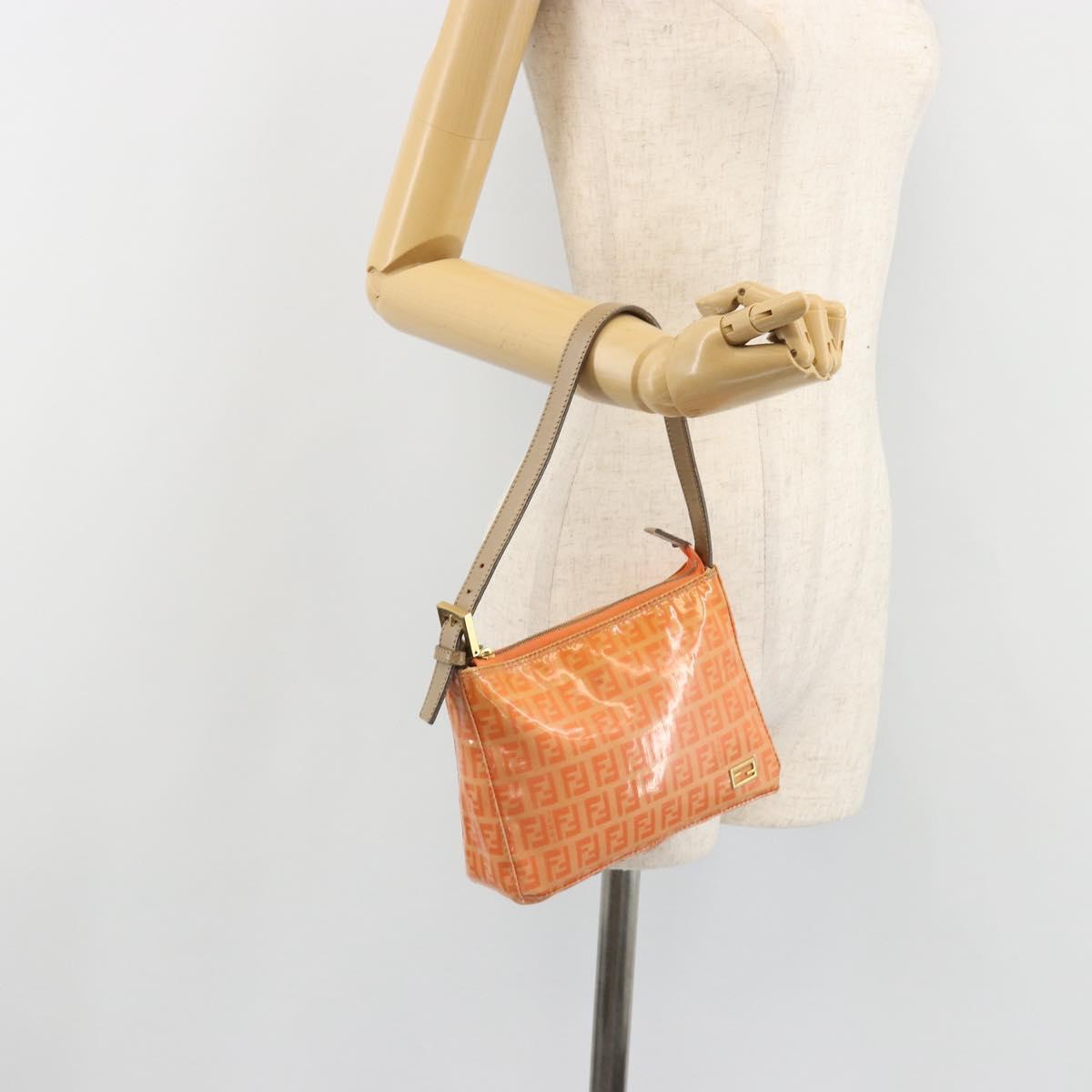 FENDI Zucchino Canvas Hand Pouch Coated Canvas Orange Gold Auth 188729