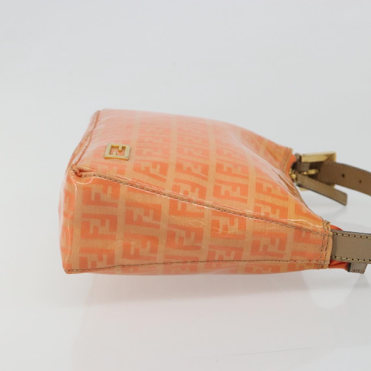 FENDI Zucchino Canvas Hand Pouch Coated Canvas Orange Gold Auth 188729