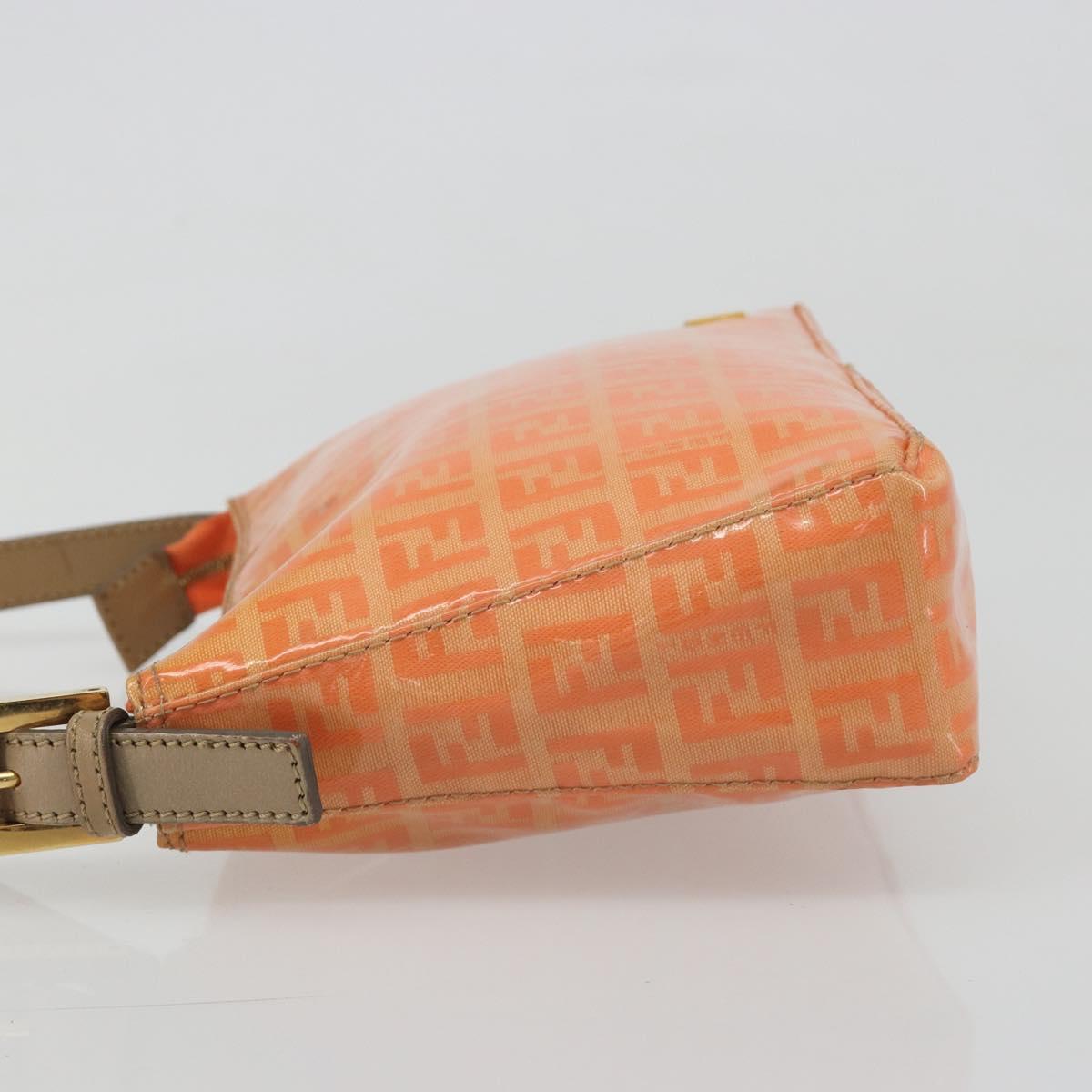 FENDI Zucchino Canvas Hand Pouch Coated Canvas Orange Gold Auth 188729
