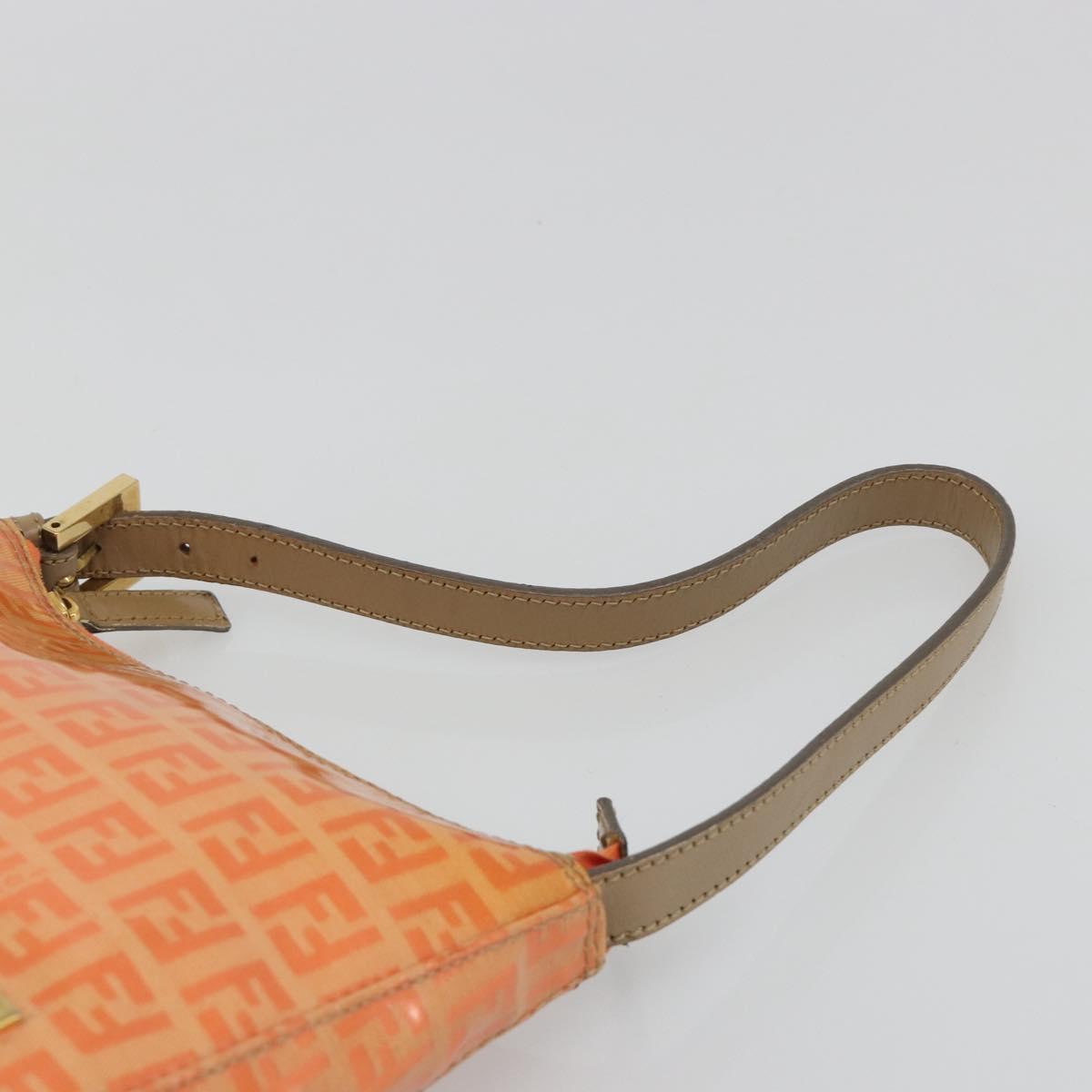 FENDI Zucchino Canvas Hand Pouch Coated Canvas Orange Gold Auth 188729