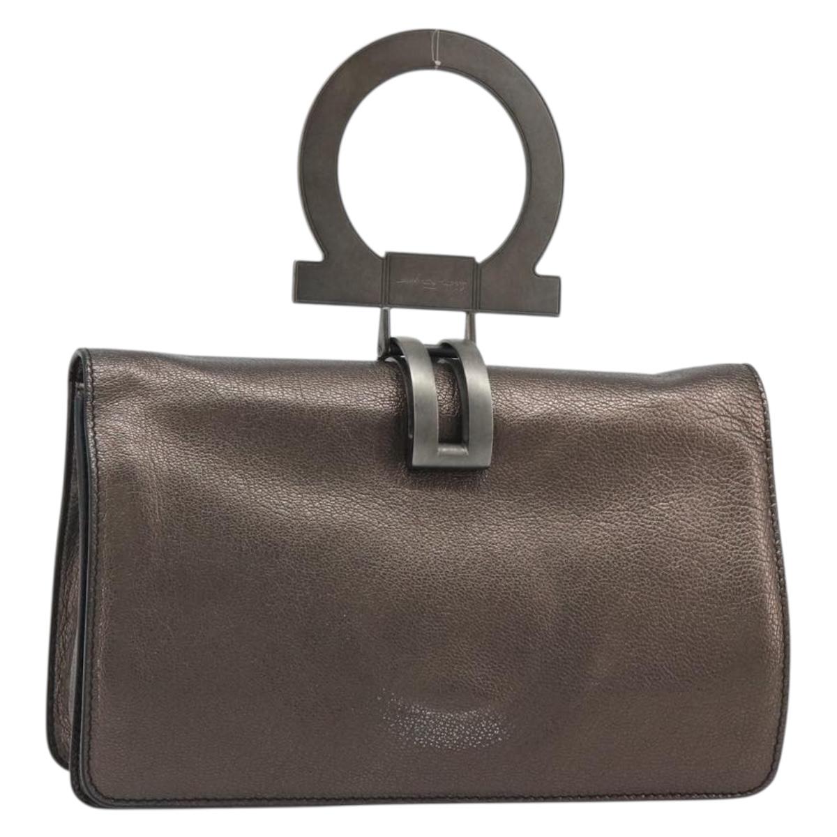 Salvatore Ferragamo Gancini Hand Bag Leather Gray Auth 188730A