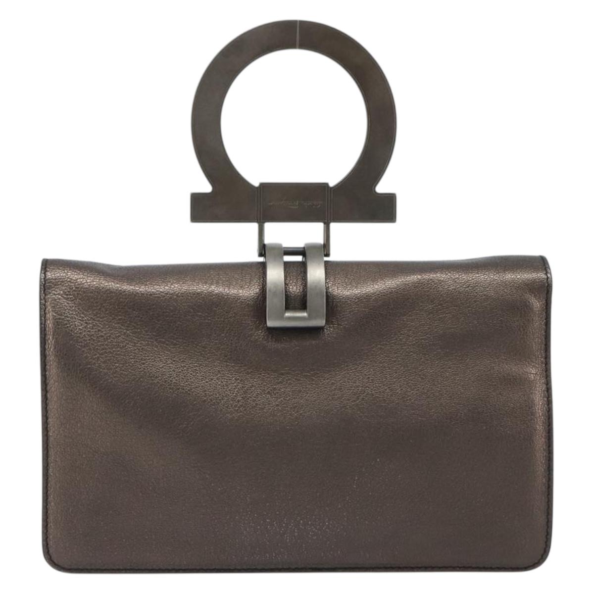 Salvatore Ferragamo Gancini Hand Bag Leather Gray Auth 188730A