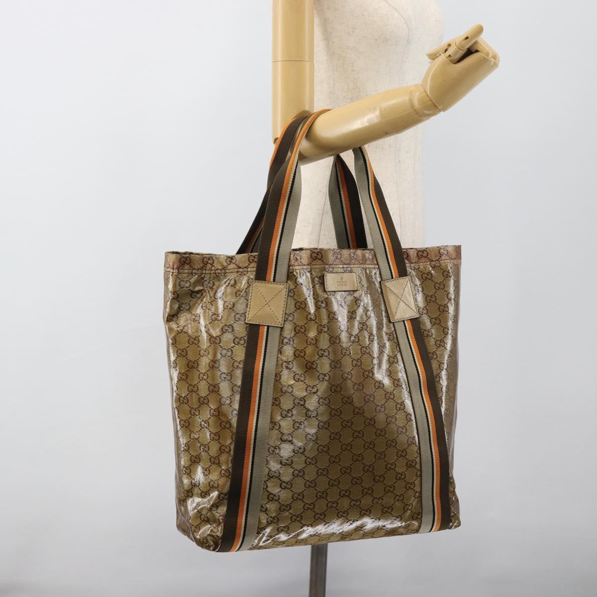 GUCCI GG Crystal Tote Bag Coated Canvas Beige 189669 Auth 188731