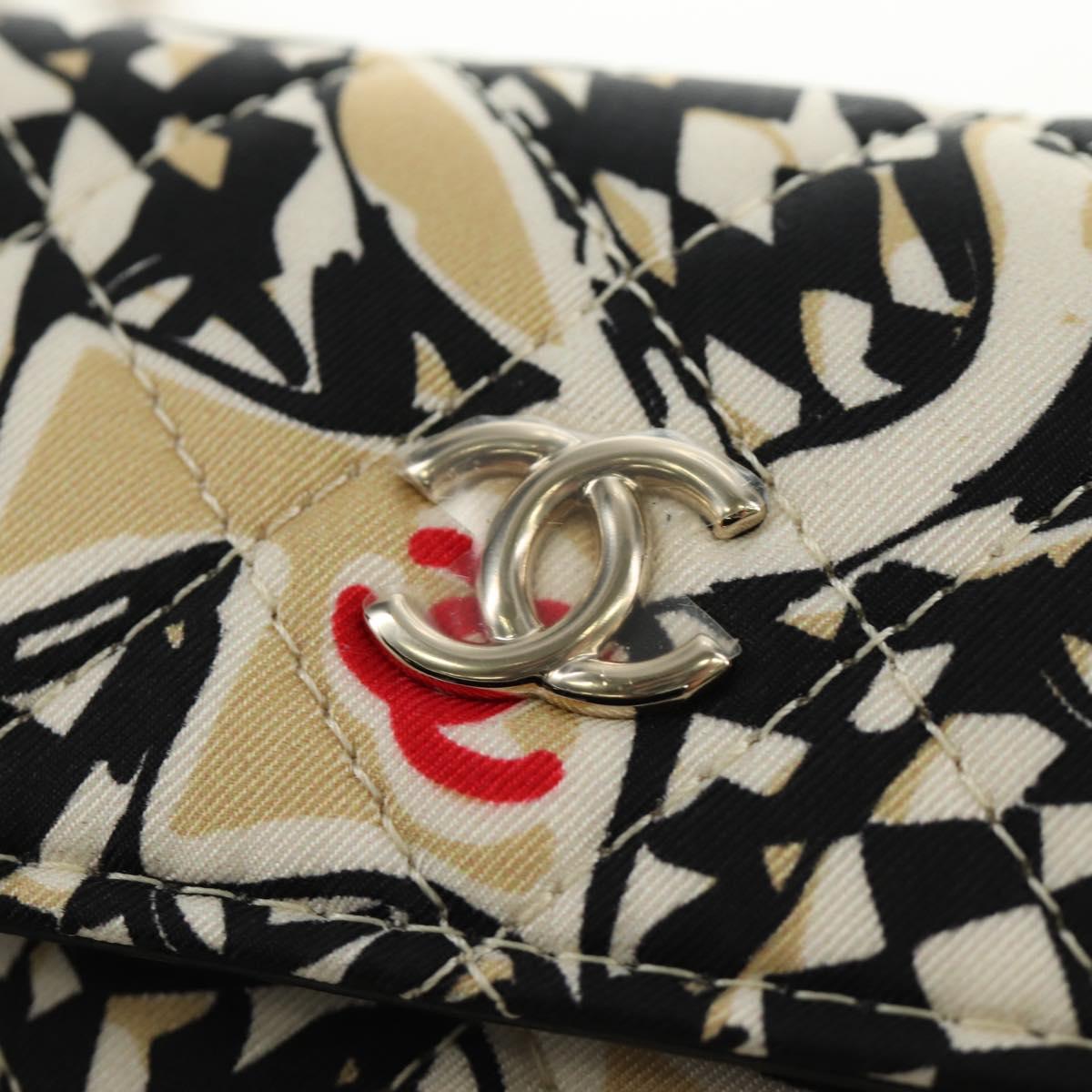 CHANEL Mini Matelasse Chain Shoulder Pouch Satin Beige Silver CC Auth 188736M