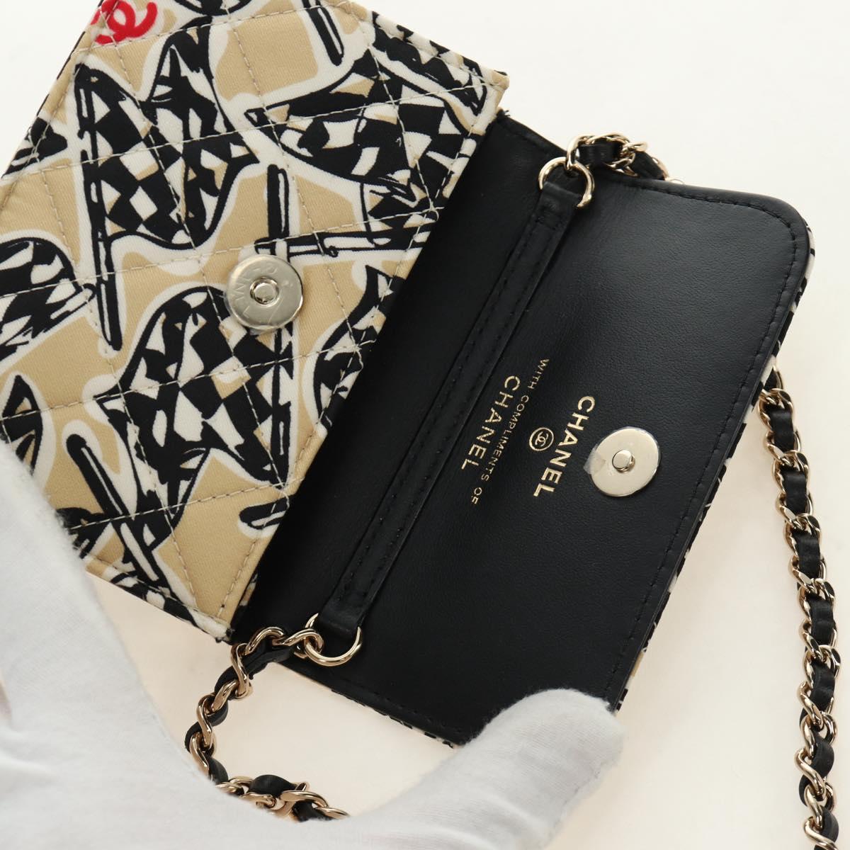 CHANEL Mini Matelasse Chain Shoulder Pouch Satin Beige Silver CC Auth 188736M