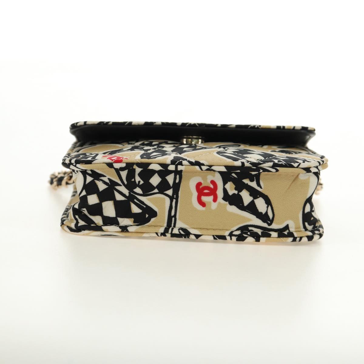 CHANEL Mini Matelasse Chain Shoulder Pouch Satin Beige Silver CC Auth 188736M