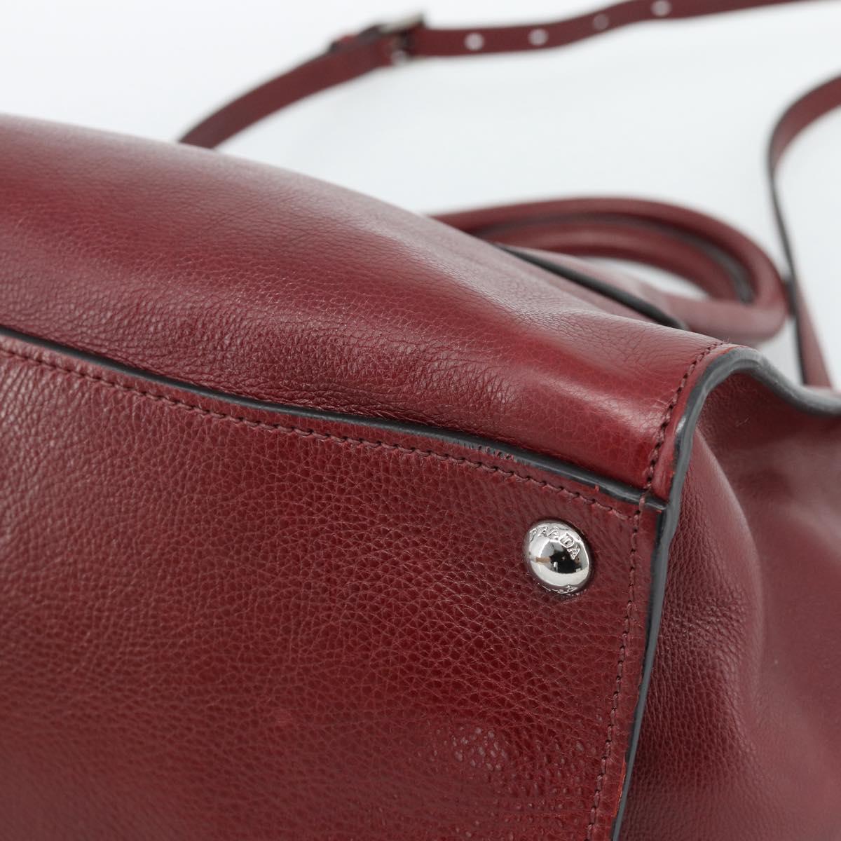 PRADA Hand Bag Leather 2way Red Silver Auth 188750M