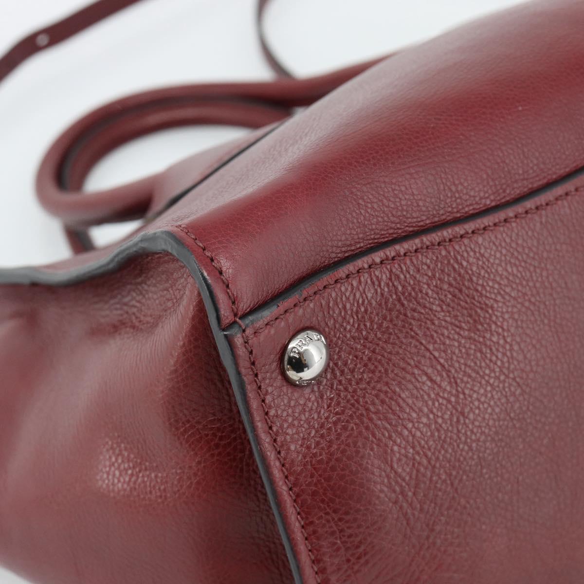 PRADA Hand Bag Leather 2way Red Silver Auth 188750M