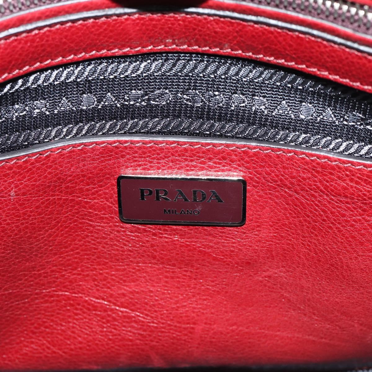 PRADA Hand Bag Leather 2way Red Silver Auth 188750M