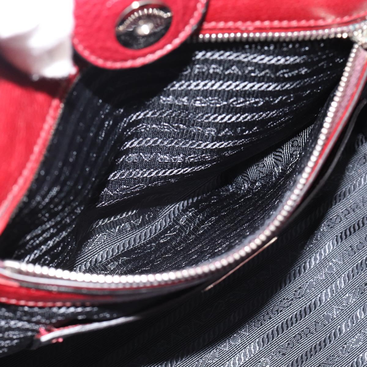 PRADA Hand Bag Leather 2way Red Silver Auth 188750M