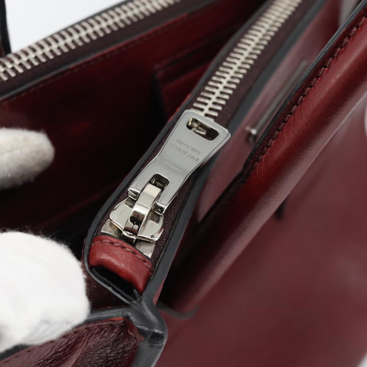 PRADA Hand Bag Leather 2way Red Silver Auth 188750M