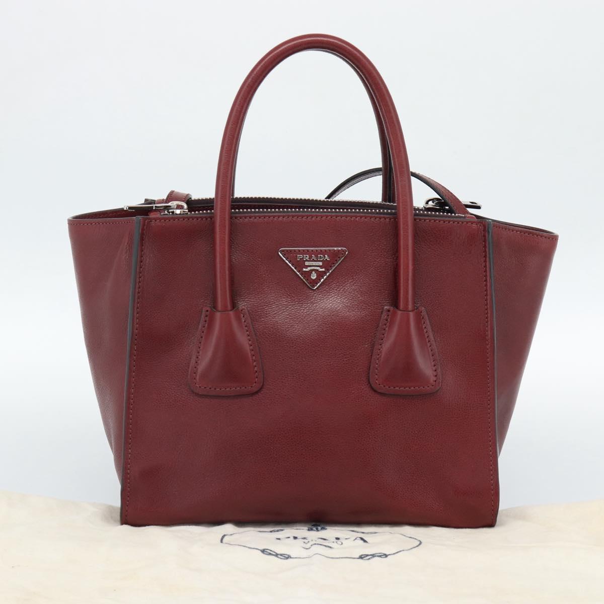 PRADA Hand Bag Leather 2way Red Silver Auth 188750M