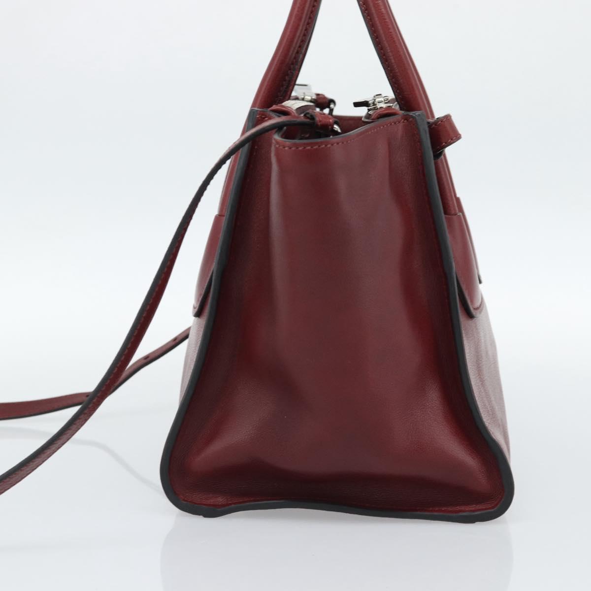 PRADA Hand Bag Leather 2way Red Silver Auth 188750M