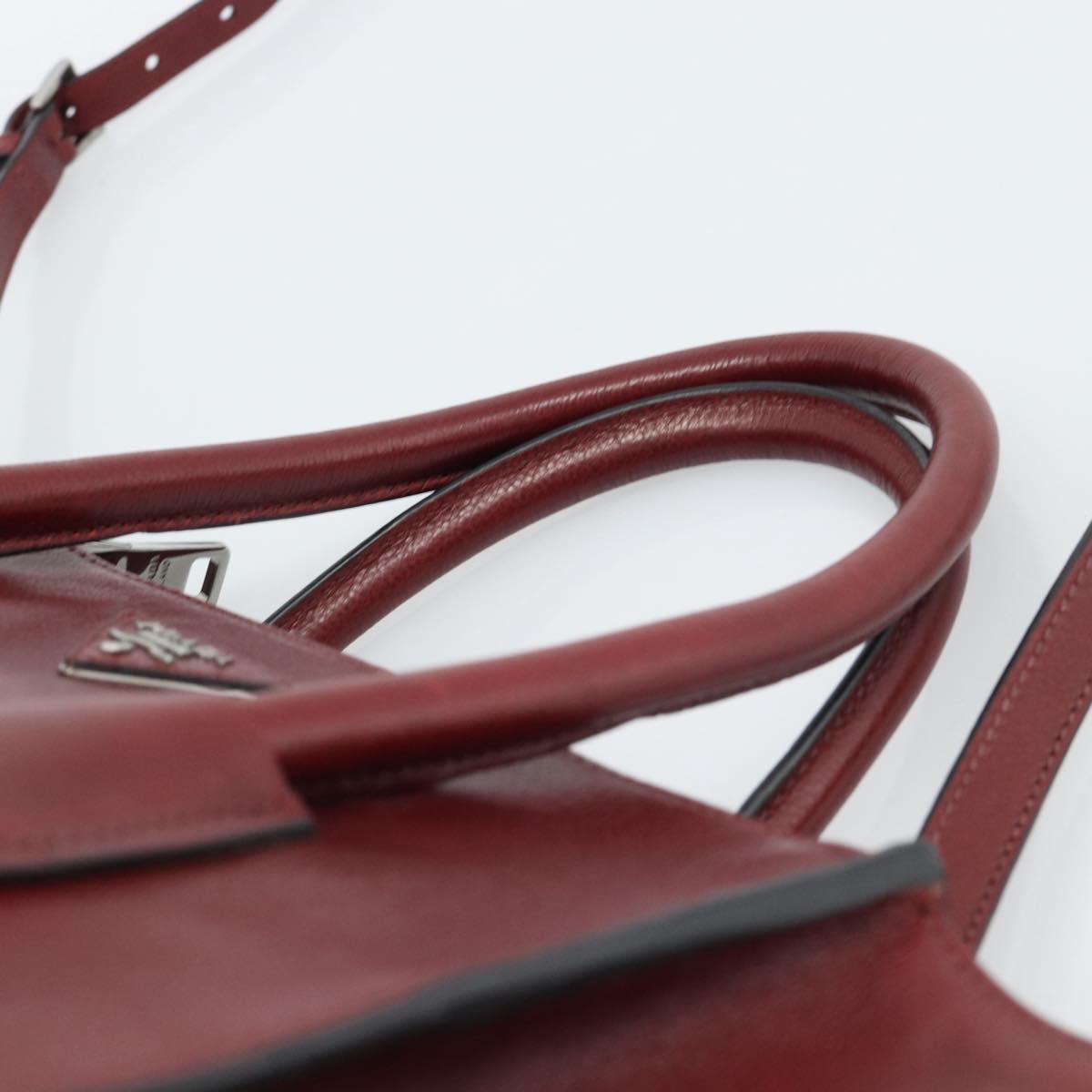 PRADA Hand Bag Leather 2way Red Silver Auth 188750M
